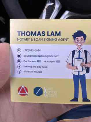 Thomas Lam notary and loan signing agent business card